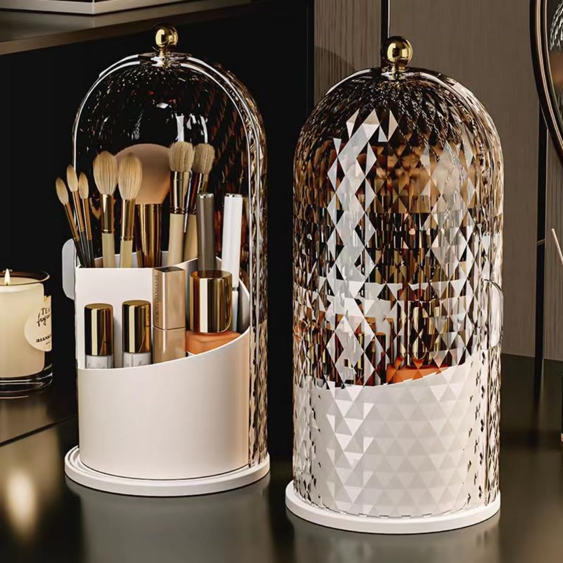 Rotating Makeup Brushes Organizer Case Makeup Brush (Diamond-like White Rotating)