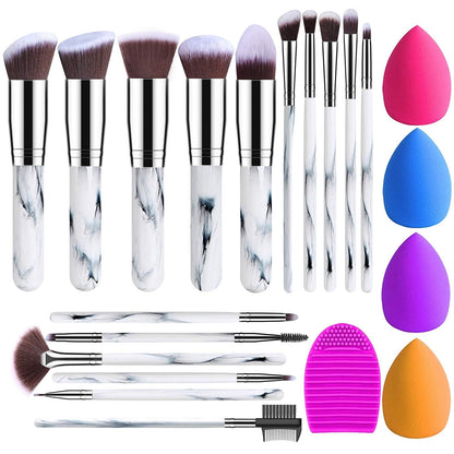 Makeup Brushes 16PCs Makeup Brushes Set with 4PCs Beauty Blender Sponge and 1 Brush Cleaner Premium Synthetic Foundation Brushes Blending Face Powder Eye Shadows Make Up Brushes Tool(Marble)