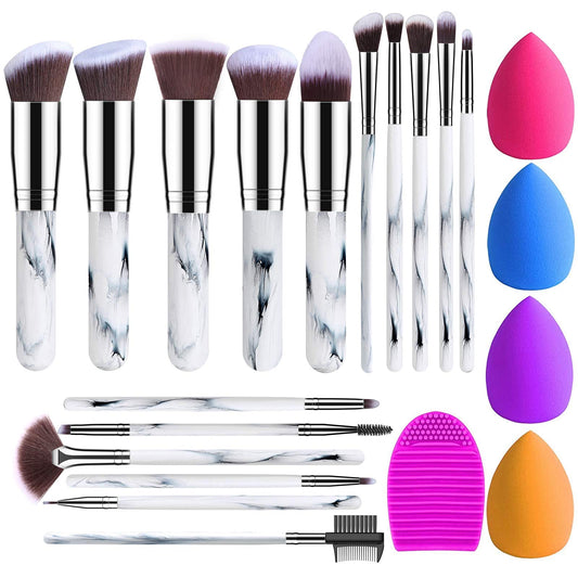 Makeup Brushes 16PCs Makeup Brushes Set with 4PCs Beauty Blender Sponge and 1 Brush Cleaner Premium Synthetic Foundation Brushes Blending Face Powder Eye Shadows Make Up Brushes Tool(Marble)